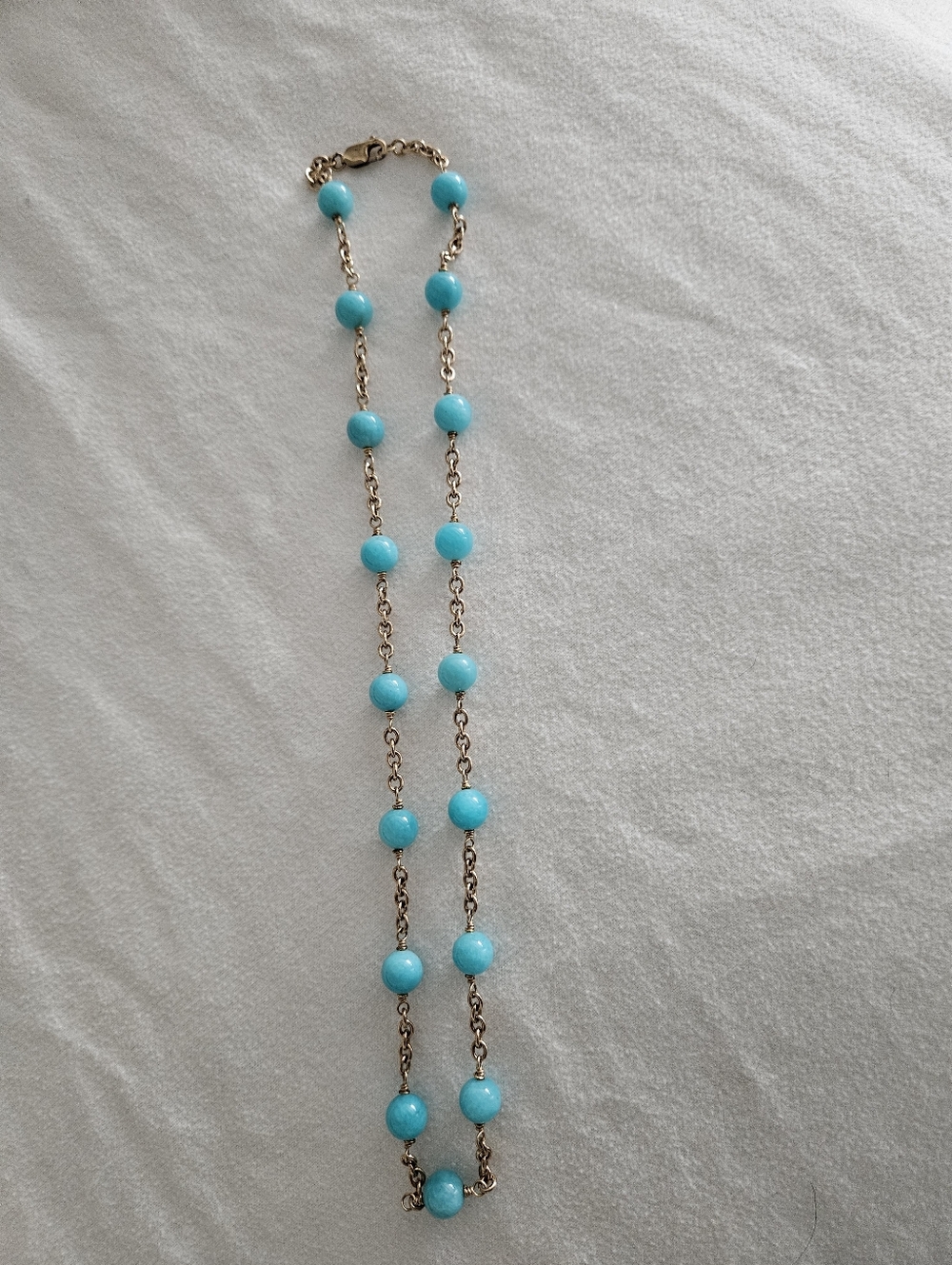 Aqua Beeds On Gold Chain